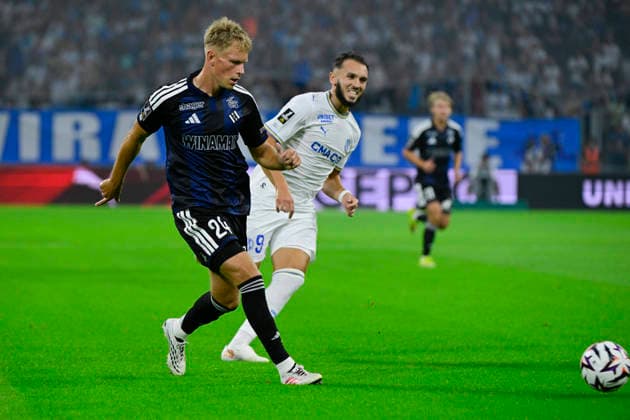 FOOTBALL : Olympique de Marseille VS RC Strasbourg Alsace - Ligue 1 McDonald s - 21 08 2026 Lucas Hogsberg (RCSA) - Ligue 1 McDonald s match between Olympique de Marseille and Racing Club de Strasbourg Alsace on August 21, 2026 at the CEPAC Velodrome Stadium in Marseille. MarseilleFrance  Copyright: xWilliamxCannarellax