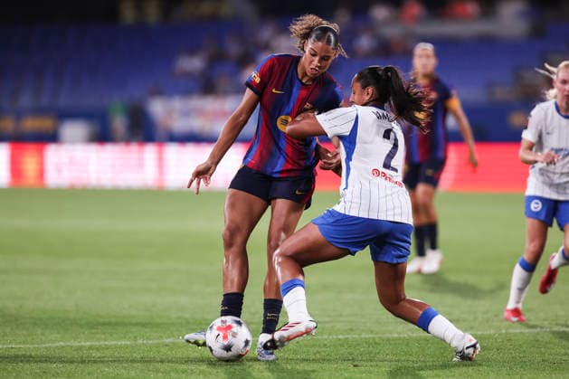 August 21, 2026, Sant Joan Despi, Barcelona, SPAIN: Sydney Schertenleib of FC Barcelona, Barca and Manuela Vanegas Catano of Brighton & Hove Albion in action during the Joan Gamper Trophy, football match played between FC Barcelona and Brighton & Hove Albion FC at Johan Cruyff Stadium on August 21, 2026 in Sant Joan Despi, Barcelona, Spain. FC Barcelona V Brighton & Hove Albion FC - Joan Gamper Trophy  - ZUMAa181 20260821_zaa_a181_152 Copyright: xJavierxBorregox
