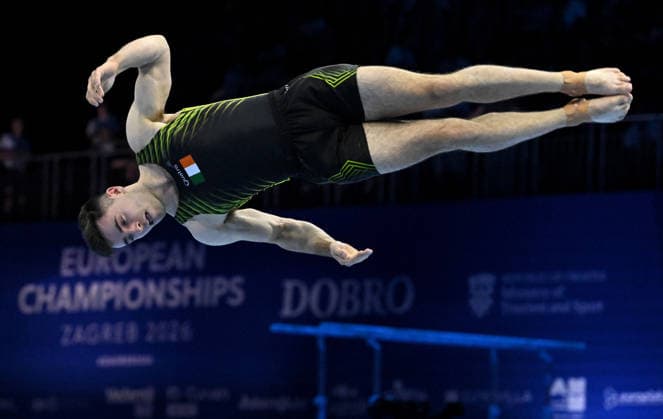 37th European Championships and 15th European Junior Championships in Men s Artistic Gymnastics - Day 3 Eamon Montgomery of Ireland competes on the Floor exercise during Senior Men™s Individual Apparatus Finals, Part 1 on day 3 of the 2026 Men s Artistic Gymnastics European Championships at Arena Zagreb on August 21, 2026 in Zagreb, Croatia.  MarkoxLukunic PIXSELL