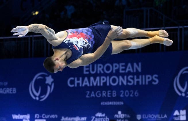 37th European Championships and 15th European Junior Championships in Men s Artistic Gymnastics - Day 3 Illia Kovtun of Croatia competes on the Floor exercise during Senior Men™s Individual Apparatus Finals, Part 1 on day 3 of the 2026 Men s Artistic Gymnastics European Championships at Arena Zagreb on August 21, 2026 in Zagreb, Croatia.  MarkoxLukunic PIXSELL
