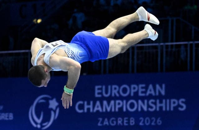 37th European Championships and 15th European Junior Championships in Men s Artistic Gymnastics - Day 3 Yahor Sharamkou of World Gymnastics 1 competes on the Floor exercise during Senior Men™s Individual Apparatus Finals, Part 1 on day 3 of the 2026 Men s Artistic Gymnastics European Championships at Arena Zagreb on August 21, 2026 in Zagreb, Croatia.  MarkoxLukunic PIXSELL