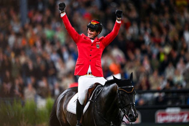 260821 Daniel Deusser of Germany with horse Otello de Guldenboom compete in the team jumping final during day 11 of the 2026 FEI World Championships on August 21, 2026 in Aachen. Photo: Emma Wallskog BILDBYRAN kod EW EW0693 ridsport equestrian rid-vm 2026 2026 fei world championships bbeng ridsport-vm hoppning jumping lagfinal team final jubel *** August 21, 2026: Daniel Deusser of Germany, riding Otello de Guldenboom, competes in the team jumping final during Day 11 of the 2026 FEI World Championships on August 21, 2026 in Aachen. Photo by Emma Wallskog, BILDBYRAN, code EW EW0693. equestrian sports, 2026 World Championships, 2026 FEI World Championships, BBENG, equestrian sports, World Championships, show jumping, team final, celebration  Copyright: EMMAxWALLSKOG BB260821EW047