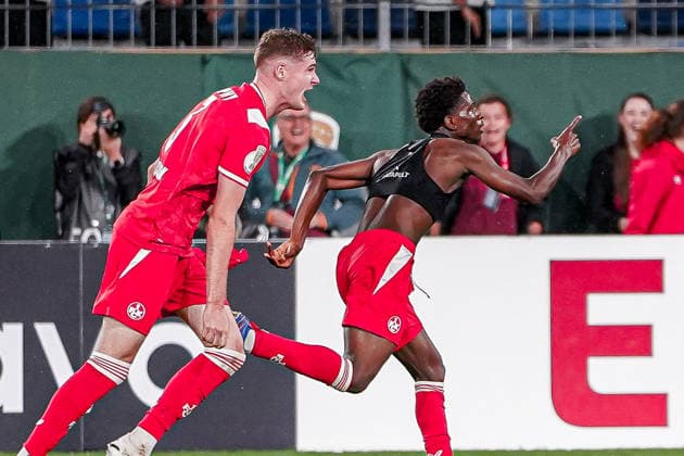 Deutschland: Fussball Saison 2026 2027 , DFB-Pokal Runde 1 1. Runde , SV Waldhof Mannheim vs. 1. FC Kaiserslautern - Carl-Benz-Stadion (Mannheim) : Ibrahim KanatÃ Ibrahim Kanate (1. FC Kaiserslautern, 11) Tor, Torjubel, Jubel, Freude, Emotionen, Tor und Torjubel zum 0:1 Mannheim Carl-Benz-Stadion Deutschland Germany *** Germany Soccer Season 2026–2027, DFB Cup Round 1, SV Waldhof Mannheim vs. 1. FC Kaiserslautern, Carl Benz Stadium, Mannheim, Ibrahim Kanato Ibrahim Kanate, 1. FC Kaiserslautern, 11th goal, goal celebration, celebration, joy, emotions, goal, and goal celebration for the 0–1 score at the Carl Benz Stadium in Mannheim, Germany Copyright: xBennetxLongx