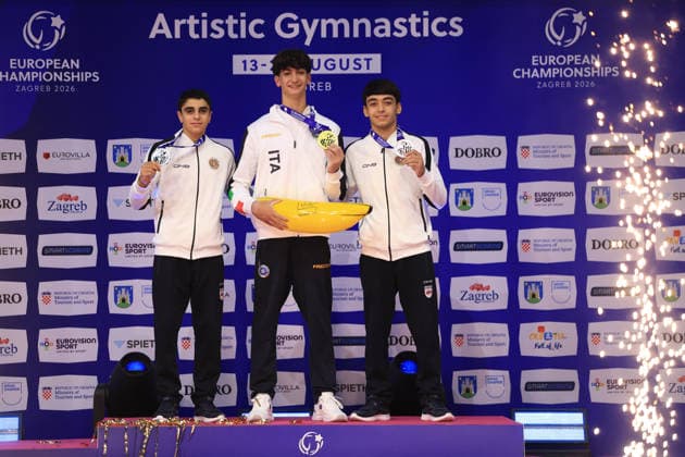 Zagreb, 21.08.2026. - 37TH EUROPEAN MEN™S ARTISTIC GYMNASTICS Men s Artistic Gymnastics Apparatus Final Pommel horse, Individual SENIORS. GOLD - ITA TARGHETTA Gabriele SILVER - ARM MANUKYAN Hamlet BRONZE - ARM KHACHATRYAN Mamikon Men s Artistic Gymnastics Apparatus Final , Pommel horse, Individual SENIORS.  2S6A1391.JPG