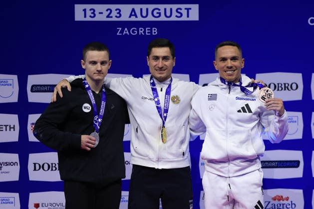 Zagreb, 21.08.2026. - 37TH EUROPEAN MEN™S ARTISTIC GYMNASTICS Men s Artistic Gymnastics Apparatus Final Rings Individual SENIORS. 1. 500 AVETISYAN Artur (ARM) 2. 651 ZAIKA Ilia (WG2) 3. 583 PETROUNIAS Eleftherios (GRE) Men s Artistic Gymnastics Apparatus Final Rings Individual SENIORS.  2S6A3168.JPG