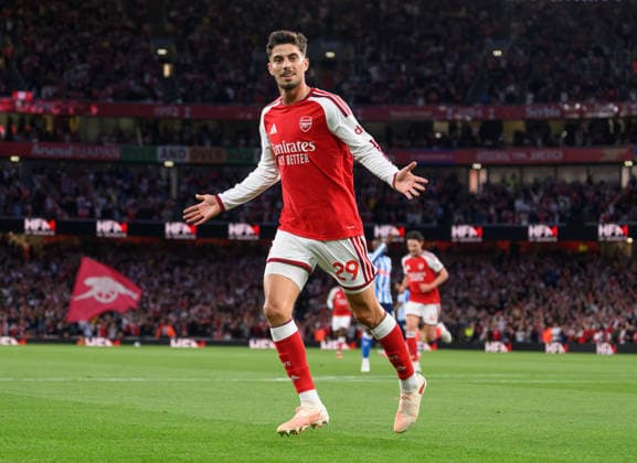 21 August 2026 - Arsenal v Coventry City - Premier League - Emirates Stadium - London. Arsenal v Coventry City - Premier League - Emirates Stadium - London. Kai Havertz celebrates scoring the opening goal for Arsenal. Picture : Mark Pain LONDON England  Copyright: xMarkxPainx