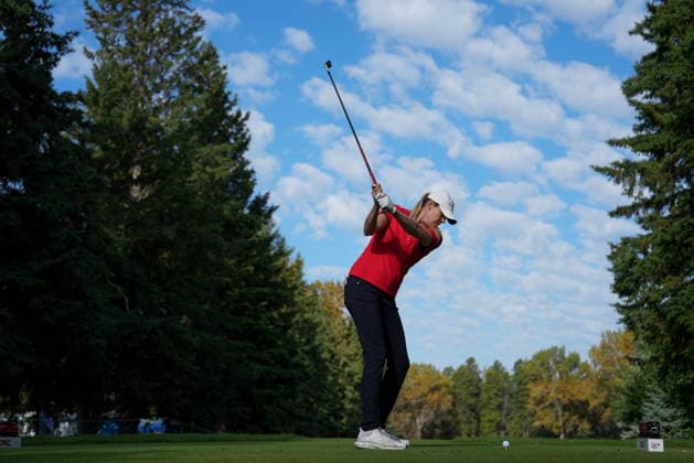 August 21, 2026, Edmonton, Ab, CANADA: Canada s Maude-Aimee Leblanc, of Sherbrooke, Que., hits her tee shot on the 12th hole during the second round at the LPGA, Golf Damen CPKC Canadian Women s Open golf tournament, in Edmonton, on Friday, Aug. 21, 2026. Canada News - August 21, 2026  - ZUMAc35_ 20260821_zaf_c35_120 Copyright: xDarrylxDyckx