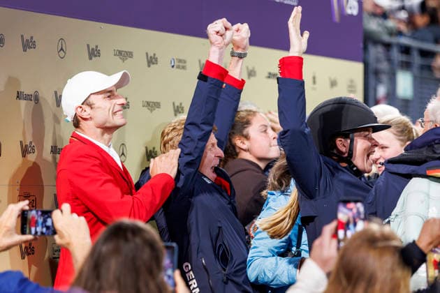 AACHEN - FEI World Championships 2026, AACHEN - FEI World Championships 2026 Team Germany, Kiss and Cry EHNING Marcus (GER), VOGEL Richard (GER), HINNERS Sophie (GER) FEI Jumping World Championship, WM, Weltmeisterschaft Second Competition Team Final & Second Individual Qualifier Mercedes-Benz Prize Aachen, Reitstadion Soers 21. August 2026 - *** 2026 FEI World Championships in Aachen, Aachen FEI World Championships 2026 Team Germany, Kiss and Cry: Marcus Ehnings (GER), Richard Vogel (GER), Sophie Hinners (GER) – FEI Jumping World Championship Second Competition, Team Final, Second Individual Qualifier, Mercedes-Benz Prize, Aachen, Reitstadion Soers, August 21, 2026