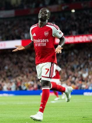 Bukayo Saka of Arsenal celebrates after scoring his goal Arsenal v Coventry City, Premier League, Football, Emirates Stadium, London, UK - 21 Aug 2026London Emirates Stadium United Kingdom EDITORIAL USE ONLY No use with unauthorised audio, video, data, fixture lists, club league logos or live services. Online in-match use limited to 120 images, no video emulation. No use in betting, games or single club league player publications.  Copyright: xWiredxPhotos Shutterstockx 17111592eh