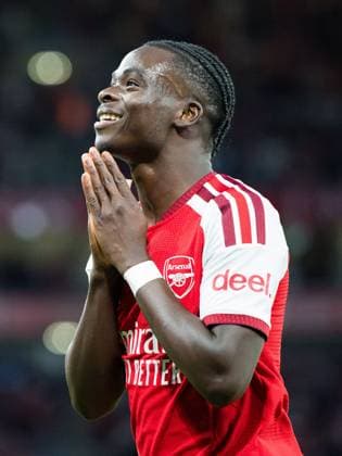 Bukayo Saka of Arsenal celebrates after scoring his goal Arsenal v Coventry City, Premier League, Football, Emirates Stadium, London, UK - 21 Aug 2026London Emirates Stadium United Kingdom EDITORIAL USE ONLY No use with unauthorised audio, video, data, fixture lists, club league logos or live services. Online in-match use limited to 120 images, no video emulation. No use in betting, games or single club league player publications.  Copyright: xWiredxPhotos Shutterstockx 17111592ei