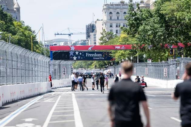 Freedom 250 Grand Prix Preliminaries View on Pennsylvania Avenue looking towards the White House on the route of the Freedom 250 Grand Prix in Washington, DC, USA, on Friday, August 21, 2026. This is what the drivers will see as they navigate the 0.4-mile frontstretch straightaway. The race is scheduled for Sunday, August 23 and will be the first ever IndyCar, Indy Car, IRL, USA race held in the nation’s capital. Credit: Andrew Thomas CNP Washington District of Columbia United States of America EDITORIAL USE ONLY Copyright: xx _Freedom 250 Grand Prix 330 AndrewxThomasx-xCNPx cnpphotos339398