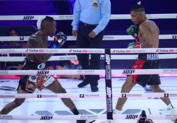 Avious Griffin v Jackson Marinez - Welterweight Bout TEMECULA, CALIFORNIA - AUG 21: Avious Griffin (blue glove) and Jackson Marinez (green glove) exchange punches during their Welterweight Bout at the Pechanga Resort Casino in Temecula, California, United States on August 21, 2026. Tayfun Coskun Anadolu California United States. Editorial use only. Please get in touch for any other usage.  Copyright: x2026xAnadoluxTayfunxCoskunx