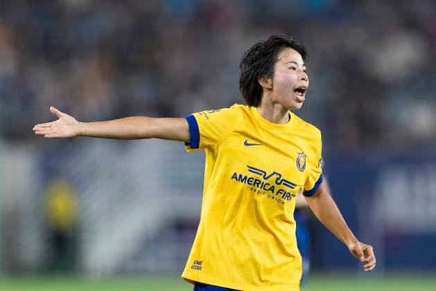 SAN DIEGO, CA - AUGUST 21: Utah Royals forward Mina Tanaka (11) reacts during a NWSL match between the Utah Royals and San Diego Wave FC on August 21, 2026 at Snapdragon Stadium in San Diego, CA. (Photo by Karl Anderson Icon Sportswire) SOCCER: AUG 21 NWSL SD Wave vs Royals EDITORIAL USE ONLY Icon272260821003