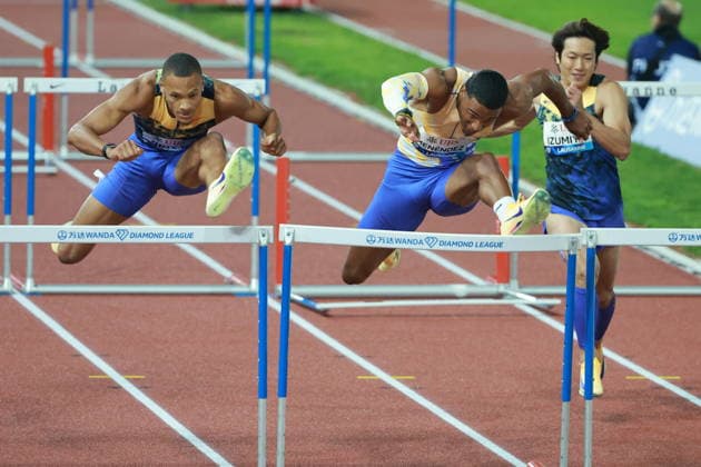 2026 Wanda Diamond League - Athletissima Lausanne Jamal Britt of the United States competes in the 110m hurdles during the 2026 Wanda Diamond League Lausanne meeting at the Stade Olympique de la Pontaise in Lausanne, Switzerland, on August 21, 2026. Lausanne Vaud Switzerland  Copyright: xRemyxGrosx originalFilename:gros-110mhurd260821_npmmD.jpg
