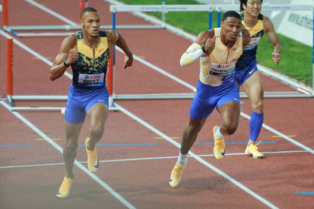 2026 Wanda Diamond League - Athletissima Lausanne Jamal Britt of the United States competes in the 110m hurdles during the 2026 Wanda Diamond League Lausanne meeting at the Stade Olympique de la Pontaise in Lausanne, Switzerland, on August 21, 2026. Lausanne Vaud Switzerland  Copyright: xRemyxGrosx originalFilename:gros-110mhurd260821_np0qv.jpg