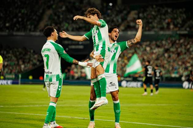 LaLiga EASPORTS 2026 2027 game between teams of Real Betis Balompie and Real Sociedad Madrid, Spain - 21 Aug 2026 Players of Real Betis seen in action celebrating after a goal from Rodrigo Riquelme during LaLiga EA SPORTS 2026 2027 game between teams of Real Betis Balompie and Real Sociedad Final Score - Real Betis Balompie 1:0 Real Sociedad Sevilla Spain Copyright: xMaciejxRogowskix xSOPAxImagesx Maciej-Rogowski-1443865