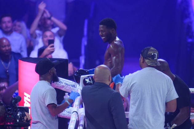 Jahmal Harvey v Hammet Keb - Lightweight Bout TEMECULA, CALIFORNIA - AUG 21: Jahmal Harvey celebrates after he knocked Hammet Keb out in round 2 during their Lightweight Bout at the Pechanga Resort Casino in Temecula, California, United States on August 21, 2026. Tayfun Coskun Anadolu California United States. Editorial use only. Please get in touch for any other usage.  Copyright: x2026xAnadoluxTayfunxCoskunx