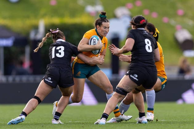 RUGBY WALLAROOS BLACK FERNS, Australia s Maya Stewart is tackled during the Second Women s Test Match between the Australian Wallaroos and the New Zealand Black Ferns at Go Media Stadium in Auckland, Saturday, August 22, 2026. ( NO ARCHIVING, EDITORIAL USE ONLY, AUSTRALIA USE ONLY AUCKLAND NEW ZEALAND  Copyright: xJOSHUAxDEVENIEx 20260822185732120506