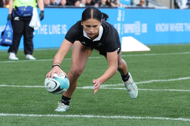 RUGBY WALLAROOS BLACK FERNS, Black Ferns Braxton Sorensen-McGee scores the opening try during the Second Women s Test Match between the Australian Wallaroos and the New Zealand Black Ferns at Go Media Stadium in Auckland, Saturday, August 22, 2026. ( NO ARCHIVING, EDITORIAL USE ONLY, AUSTRALIA USE ONLY AUCKLAND NEW ZEALAND Go Media Stadium  Copyright: xBrettxPhibbsx 20260822124917599994