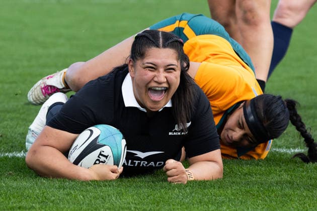 RUGBY WALLAROOS BLACK FERNS, Black Ferns prop Chryss Viliko scores a try during the Second Women s Test Match between the Australian Wallaroos and the New Zealand Black Ferns at Go Media Stadium in Auckland, Saturday, August 22, 2026. ( NO ARCHIVING, EDITORIAL USE ONLY, AUSTRALIA USE ONLY AUCKLAND NEW ZEALAND Go Media Stadium  Copyright: xBrettxPhibbsx 20260822167950545025
