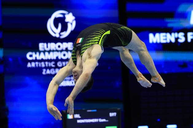 Zagreb, 21.08.2026. - 37TH EUROPEAN MEN™S ARTISTIC GYMNASTICS, Men s Artistic Gymnastics, Apparatus Final, Floor exercise, SENIORS. 597 MONTGOMERY Eamon (IRL) 37th European Men™s Artistic Gymnastics - Apparatus Final, SENIORS  2S6A3665.JPG