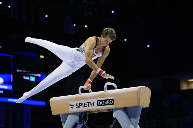 Zagreb, 21.08.2026. - 37TH EUROPEAN MEN™S ARTISTIC GYMNASTICS, Men s Artistic Gymnastics, Apparatus Final, Floor exercise, SENIORS. 618 MICKEVICS Dmitrijs (LAT) Men s Artistic Gymnastics Apparatus Final , Pommel horse, Individual SENIORS.  2S6A0206.JPG