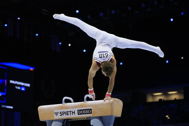 Zagreb, 21.08.2026. - 37TH EUROPEAN MEN™S ARTISTIC GYMNASTICS, Men s Artistic Gymnastics, Apparatus Final, Floor exercise, SENIORS. 618 MICKEVICS Dmitrijs (LAT) Men s Artistic Gymnastics Apparatus Final , Pommel horse, Individual SENIORS.  2S6A0401.JPG