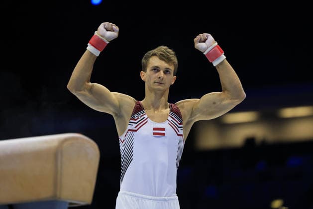 Zagreb, 21.08.2026. - 37TH EUROPEAN MEN™S ARTISTIC GYMNASTICS, Men s Artistic Gymnastics, Apparatus Final, Floor exercise, SENIORS. 618 MICKEVICS Dmitrijs (LAT) Men s Artistic Gymnastics Apparatus Final , Pommel horse, Individual SENIORS.  2S6A0439.JPG
