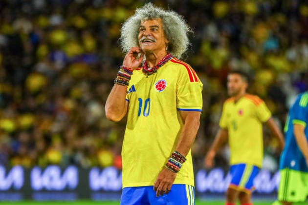 August 21, 2026, Bogota, Bogota D.C, Colombia: Former player Carlos Valderrama El Pibe Valderrama takes part during a football match to raise funds for the victims of an 7.4 earthquake, at El Campin stadium in Bogota on August 21, 2026. Bogota Colombia - ZUMAvp1_ 0864602691st Copyright: xPaulaxCasallasx