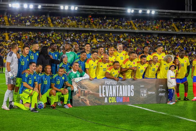 August 21, 2026, Bogota, Bogota D.C, Colombia: Former Colombian football players take part during a football match to raise funds for the victims of an 7.4 earthquake, at El Campin stadium in Bogota on August 21, 2026. Bogota Colombia - ZUMAvp1_ 0864602693st Copyright: xPaulaxCasallasx