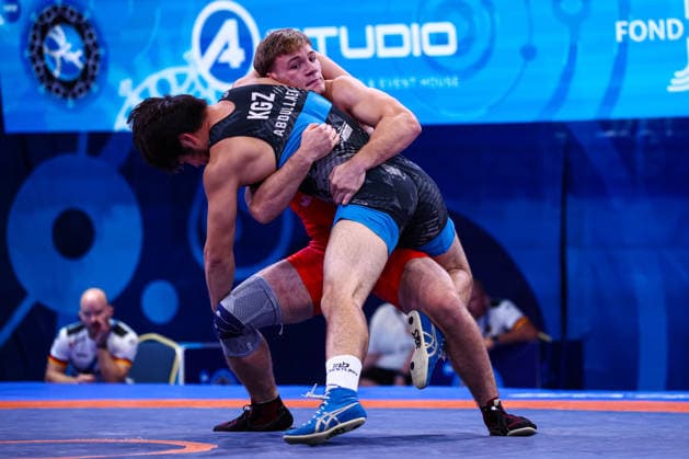 U20 World Championships 79kg FS - Felix Schmitt (GER) df. Khamza Abdullaev (KGZ) *** U20 World Championships, 79 kg Freestyle: Felix Schmitt (GER) defeated Khamza Abdullaev (KGZ) Copyright: xJakexKirkmanx