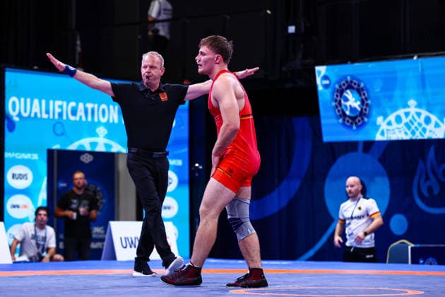 U20 World Championships 79kg FS - Felix Schmitt (GER) df. Khamza Abdullaev (KGZ) *** U20 World Championships, 79 kg Freestyle: Felix Schmitt (GER) defeated Khamza Abdullaev (KGZ) Copyright: xJakexKirkmanx