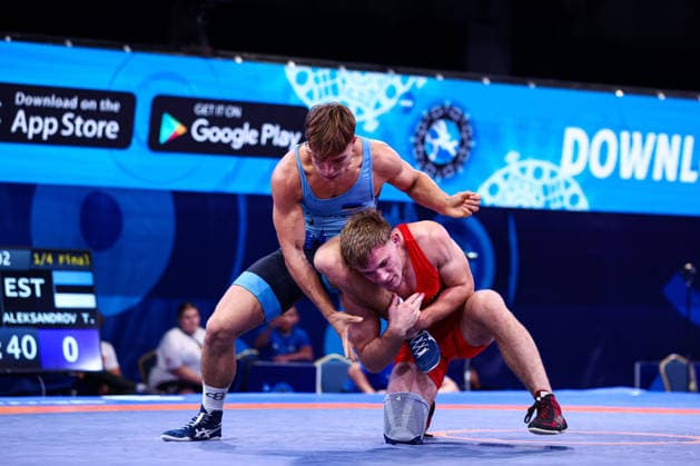 U20 World Championships 79kg FS - Tristan Aleksandrov (EST) df. Felix Schmitt (GER) *** U20 World Championships, 79 kg Freestyle: Tristan Aleksandrov (EST) defeated Felix Schmitt (GER) Copyright: xJakexKirkmanx