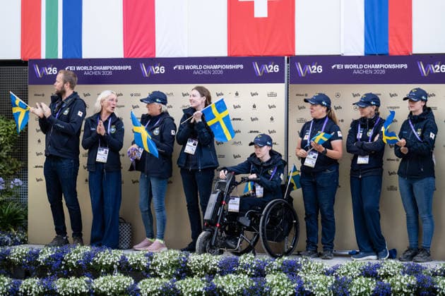 260821 Mette Ubbesen, head coach of the Swedish national para dressage team, Renee Claesson Ribring, Pam Svane and Lotta Wallin watch Lena Malmström of Sweden with horse Fabulous Fidelie compete in the team jumping final during day 11 of the 2026 FEI World Championships on August 21, 2026 in Aachen. Photo: Emma Wallskog BILDBYRAN kod EW EW0693 ridsport equestrian rid-vm 2026 2026 fei world championships bbeng ridsport-vm hoppning jumping lagfinal team final *** August 26, 2021 Mette Ubbesen, head coach of the Swedish national para-dressage team, Renee Claesson Ribring, Pam Svane, and Lotta Wallin watch Lena Malmström of Sweden and her horse Fabulous Fidelie compete in the team jumping final on day 11 of the 2026 FEI World Championships on August 21, 2026 in Aachen. Photo by Emma Wallskog. BILDBYRAN code EW EW0693 equestrian sports 2026 World Championships 2026 FEI World Championships BBENG equestrian sports World Championships show jumping team final  Copyright: EMMAxWALLSKOG BB260821EW107