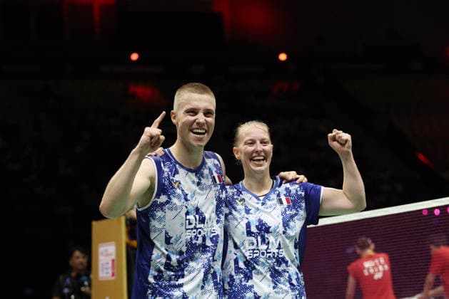 French Team qualified for final at Badminton Championship - Delhi Thom Gicquel of France and Delphine Delrue of France in action during the BWF World Championships 2026 at Indira Gandhi Indoor Stadium, in New Delhi on August 22, 2026. Photo by Anshuman Akash New Delhi India  Copyright: xAkashxAnshuman ABACAx