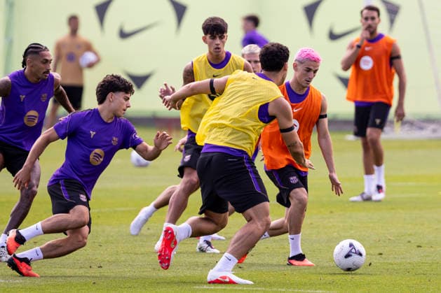 August 22, 2026, Sant Joan Despi, Barcelona, Spain: Xavi Espart and Gavi during the training day of FC Barcelona, Barca ahead the Spanish League, Laliga EA Sports, football match against Elche CF at Ciudad Esportiva Joan Gamper on August 22, 2026 in Sant Joan Despi, Barcelona, Spain. FC Barcelona Training And press conference, PK, Pressekonferenz - LaLiga EA Sports  - ZUMAa181 20260822_zaa_a181_014 Copyright: xJavierxBorregox