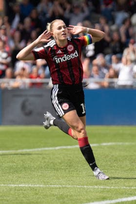 22.08.2026, xhfmx, Fussball Google Pixel Frauen-Bundesliga, Eintracht Frankfurt - 1.FC Köln Laura Freigang (Eintracht Frankfurt, Rückennummer 10) bejubelt Ihren Treffer gegen den 1.FC Köln um 1:0. Tor, Goal, Jubel, Celebration Frankfurt am Main *** August 22, 2026, xhfmx, Soccer, Google Pixel, Women s Bundesliga, Eintracht Frankfurt, 1. FC Köln, Laura Freigang (Eintracht Frankfurt), No. 10, celebrates her goal against 1. FC Köln (1–0), Goal, Celebration, Frankfurt am Main