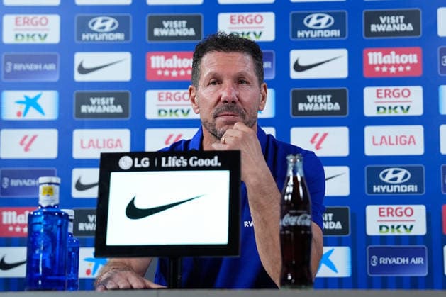 August 22, 2026, Madrid, Madrid, Spain: Diego Pablo Simeone, head coach of Atletico de Madrid, attends his press conference, PK, Pressekonferenz during a training session of Atletico de Madrid ahead the Spanish League, LaLiga EA Sports, football match against Villarreal CF at Ciudad Deportiva Wanda Atletico de Madrid on August 22, 2026, in Madrid, Spain. Madrid Spain - ZUMAa181 20260822_zaa_a181_045 Copyright: xDennisxAgyemanx