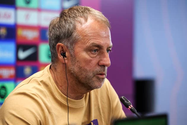 August 22, 2026, Sant Joan Despi, Barcelona, Spain: Hansi Flick, head coach of FC Barcelona, Barca attends his press conference, PK, Pressekonferenz during the training day of FC Barcelona ahead the Spanish League, LaLiga EA Sports, football match against Elche CF at Ciudad Esportiva Joan Gamper on August 22, 2026 in Sant Joan Despi, Barcelona, Spain. Sant Joan Despi Spain - ZUMAa181 20260822_zaa_a181_092 Copyright: xJavierxBorregox