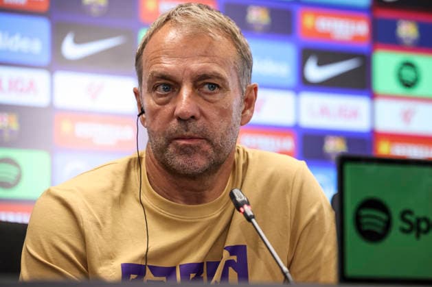August 22, 2026, Sant Joan Despi, Barcelona, Spain: Hansi Flick, head coach of FC Barcelona, Barca attends his press conference, PK, Pressekonferenz during the training day of FC Barcelona ahead the Spanish League, LaLiga EA Sports, football match against Elche CF at Ciudad Esportiva Joan Gamper on August 22, 2026 in Sant Joan Despi, Barcelona, Spain. Sant Joan Despi Spain - ZUMAa181 20260822_zaa_a181_093 Copyright: xJavierxBorregox