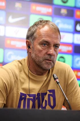 August 22, 2026, Sant Joan Despi, Barcelona, Spain: Hansi Flick, head coach of FC Barcelona, Barca attends his press conference, PK, Pressekonferenz during the training day of FC Barcelona ahead the Spanish League, LaLiga EA Sports, football match against Elche CF at Ciudad Esportiva Joan Gamper on August 22, 2026 in Sant Joan Despi, Barcelona, Spain. Sant Joan Despi Spain - ZUMAa181 20260822_zaa_a181_099 Copyright: xJavierxBorregox