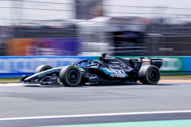 ZANDVOORT - George Russell from Great Britain and driver for Mercedes-AMG PETRONAS F1 Team during the sprint race of the Formula 1 Heineken Dutch Grand Prix at Circuit Zandvoort on August 22, 2026 in Zandvoort, the Netherlands. MARCEL TER BALS ANP xVIxANPxSportx xMarcelxterxBalsxIVx 565996429 originalFilename: 565996429.jpg