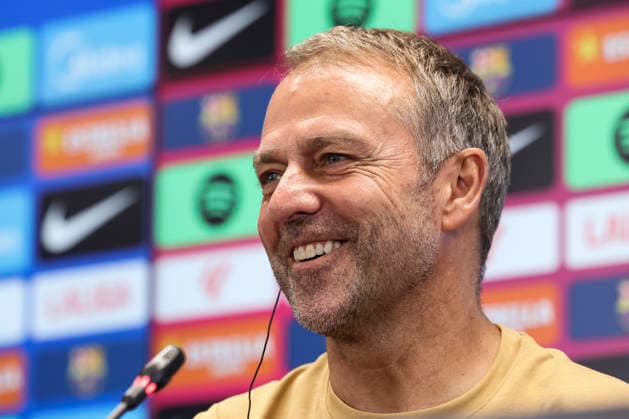 August 22, 2026, Sant Joan Despi, Barcelona, Spain: Hansi Flick, head coach of FC Barcelona, Barca attends his press conference, PK, Pressekonferenz during the training day of FC Barcelona ahead the Spanish League, LaLiga EA Sports, football match against Elche CF at Ciudad Esportiva Joan Gamper on August 22, 2026 in Sant Joan Despi, Barcelona, Spain. Sant Joan Despi Spain - ZUMAa181 20260822_zaa_a181_110 Copyright: xJavierxBorregox
