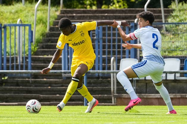 Samstag, 22.08.2026 Saison 2026 2027 3. Spieltag U17, U 17 DFB Nachwuchsliga Vorrunde Gruppe G im BSA Westender Straße, Duisburg, Germany. MSV Duisburg U17 - BV Borussia Dortmund U17. Hamzath Mohamadou (BVB) *** Saturday, August 22, 2026 2026–2027 Season, Matchday 3, U17 DFB Youth League Preliminary Round, Group G, at BSA Westender Straße, Duisburg, Germany MSV Duisburg U17 vs. BV Borussia Dortmund U17 Hamzath Mohamadou BVB