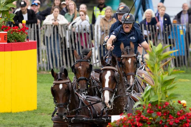Christoph SANDMANN (GER), mit seinem Gespann im Wasser, Einzelaktion, Fahren, Aktion, A2: Marathon FEI Driving World Championship, WM, Weltmeisterschaft - Team und Einzel, am 22.08.2026, FEI Reit Weltmeisterschaft Aachen 2026 vom 11. - 23.08.2026 in Aachen Deutschland; Â *** Christoph SANDMANN (GER), with his team in the water, individual event, driving, action, A2 Marathon at the FEI Driving World Championships (Team and Individual), on August 22, 2026, FEI World Equestrian Games Aachen 2026, August 11–23, 2026, in Aachen, Germany Â