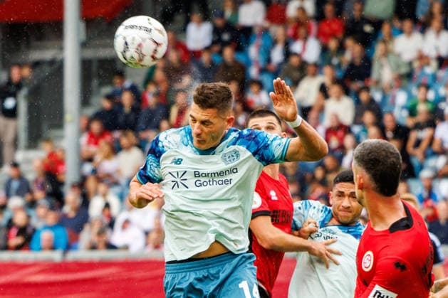 WIESBADEN, GERMANY - AUGUST 22: Patrik Schick (Bayer 04 Leverkusen, 14) clears a crosser in front of his own goal during the first-round match between SV Wehen Wiesbaden vs. Bayer 04 Leverkusen at Brita Arena of the German Cup on August 22, 2026 in Wiesbaden, Germany. DFL REGULATIONS PROHIBIT ANY USE OF PHOTOGRAPHS AS IMAGE SEQUENCES AND OR QUASI-VIDEO. Hessen Germany Copyright: xStephanxHahnex