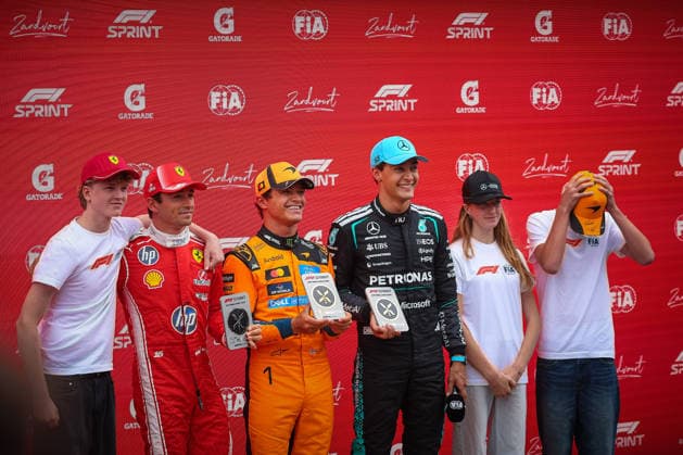 IPA87689496 - 63 George Russell (GRB), driving the INEOS AMG Mercedes W17, wins the sprint race ahead of Charles Leclerc and Lando Norris during the Dutch Grand Prix at Zandvoort, the Netherlands, August 20–23, 2026, as part of the 2026 Formula 1 World Championship, WM, Weltmeisterschaft  Copyright: xFedericoxBasile IPAxSportx xx 87689496