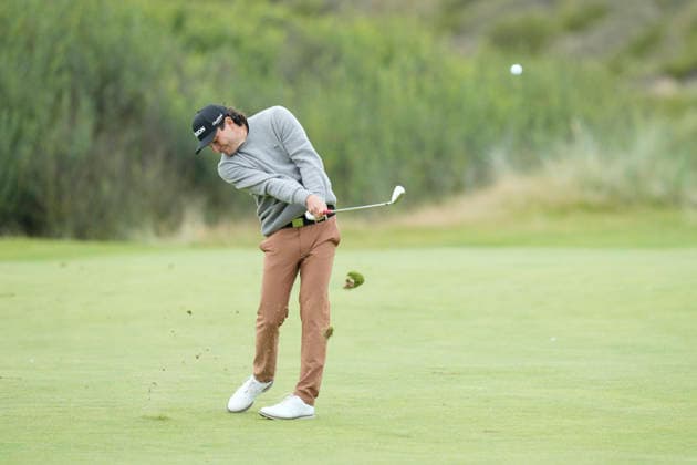 BALMEDIE, SCOTLAND - AUG 22: Maximilian Steinlechner (AUT) plays from the second fairway during Round 3 at the 2026 Nexo Championship at the Trump International Golf Links, Balmedie on August 22, 2026 in Aberdeenshire, Scotland The 2026 Nexo Championship