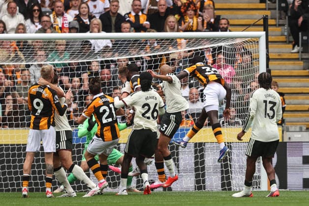 Premier League: Hull City v Manchester United, ManU Nobel Mendy of Hull City scores to make it 2-0 during the Premier League match Hull City vs Manchester United at MKM Stadium, Hull, United Kingdom on 22 August 2026 (Photo by Alfie Cosgrove News Images) Hull MKM Stadium East Riding of Yorkshire United Kingdom Copyright: xAlfiexCosgrove NewsxImagesx