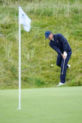 BALMEDIE, SCOTLAND - AUG 22: Patrick Reed (USA) chips to the 2nd green during Round 3 at the 2026 Nexo Championship at the Trump International Golf Links, Balmedie on August 22, 2026 in Aberdeenshire, Scotland The 2026 Nexo Championship